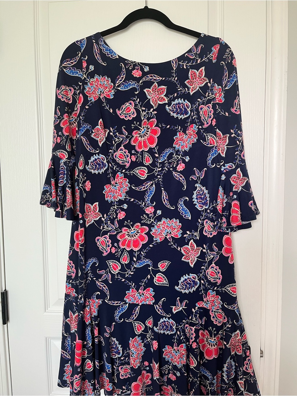Eliza J Navy Midi Dress with Pink & Blue Floral Print